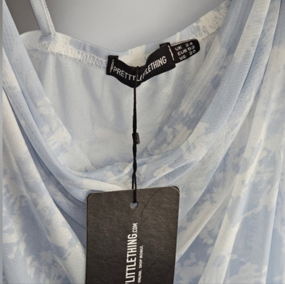 PrettyLittleThing Blue & White Cloud Tie-Dye Sheer Maxi Dress Size 20 NWT - Picture 4 of 4